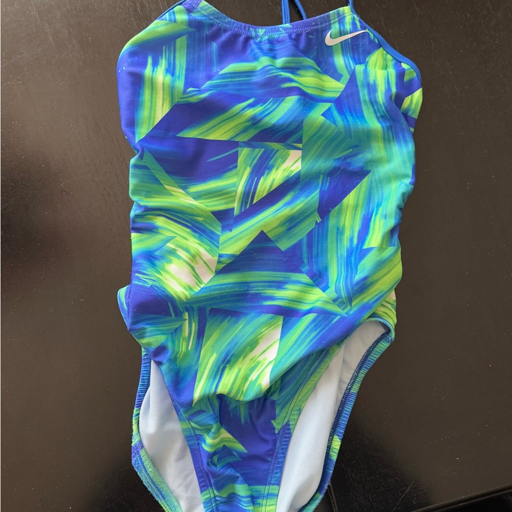 Nike Kids One-Piece Swimsuit - Blue and Green Pattern